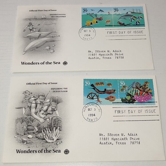 Set 2 FDC Wonders of the Sea Marine Life Fauna Nature USA 1992 Vintage Covers - Picture 1 of 6